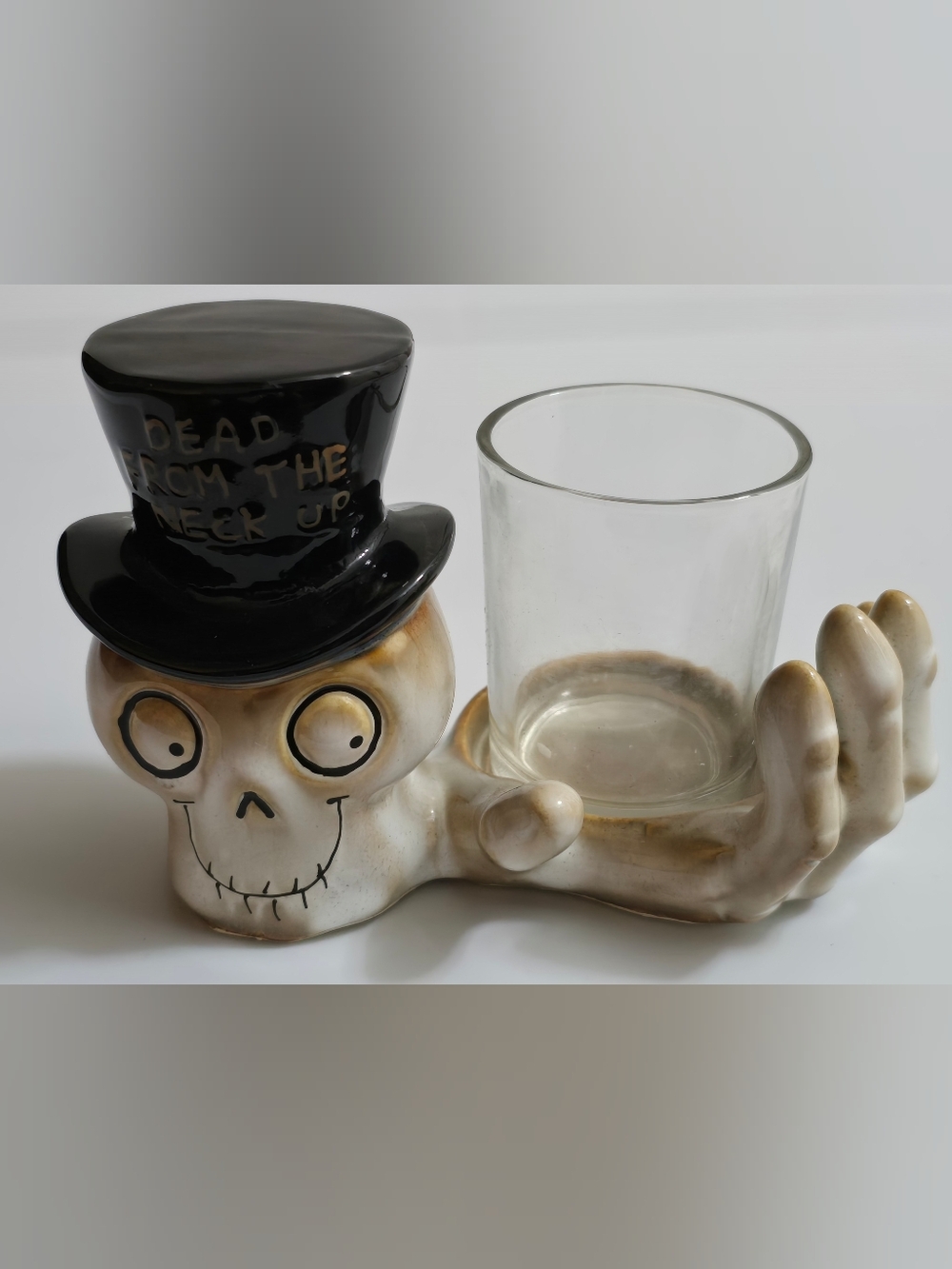 2012 Yankee Candle Dead From The Neck Up Skeleton Glass Candle Holder - New